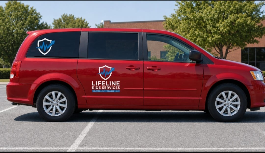 Lifeline Ride Services branded red minivan — clean, professional, and ready to serve Louisville, KY